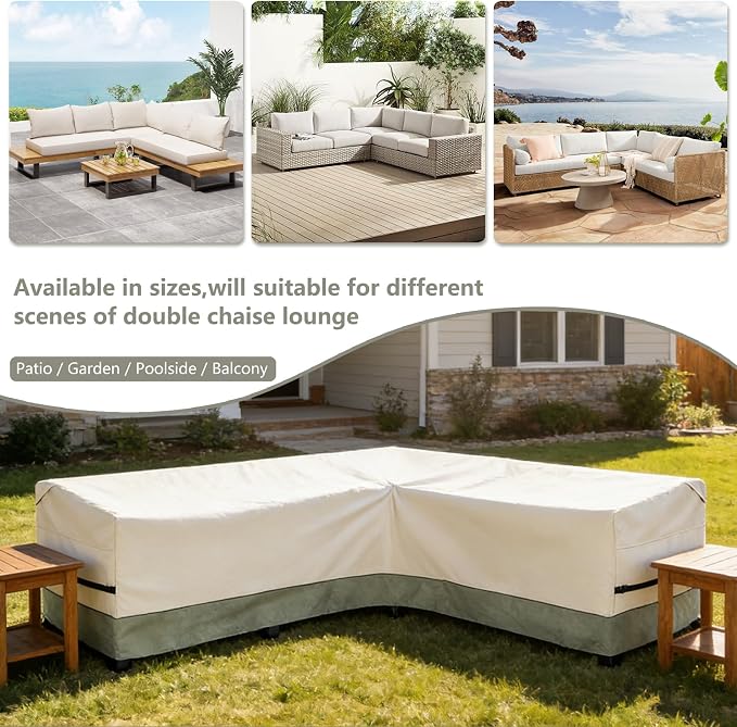 okcool Outdoor Sectional Cover,L-Shaped Patio Furniture Covers for 6-Seater Outdoor Sectional Furniture Couch 110"(85''L) x 32''D x 31''H, White&Grayish Green