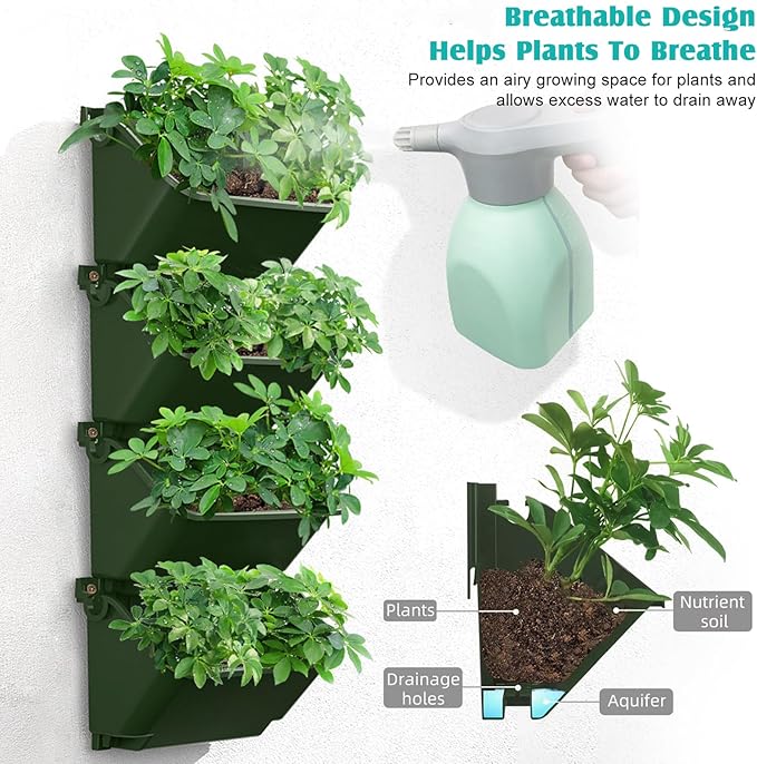 Vertical Wall Planter, 4 Packs Self Watering Wall Planters for Indoor with 3 Pcs Garden Tool Set Vertical Planter Tower for Strawberry Flowers Herbs, 12.9''x5.5'' x26.7''