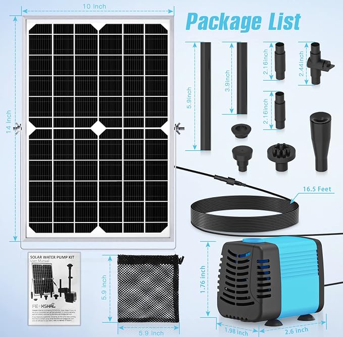15W Solar Fountain Pump, 190GPH Submersible Solar Powered Water Pump with Adjustable Flow & 4 Nozzles, Anti-Clog Barrier Bag for Bird Bath, Outdoor Pond, Garden Water Features, Pool