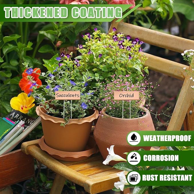 Maitys 38 Pcs Metal Plant Labels Garden Markers Outdoor Weatherproof 10.6 Inch Stainless Steel Nursery Tags Reusable Bulk with Pens for Flower Fruit Vegetable Seedling (Rose Gold Label with Black Ink)