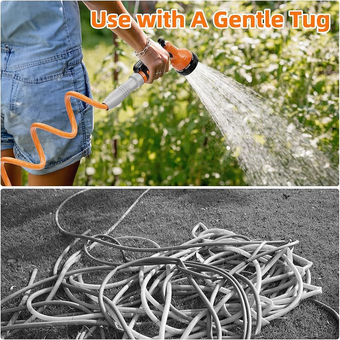 SPECILITE 3/8” Lightweight Coil Garden Hose 75 FT, EVA Retractable Curly Water Pipe with 6-Pattern Spray Nozzle for Boat, Greenhouse, Yard, Patio (Orange)