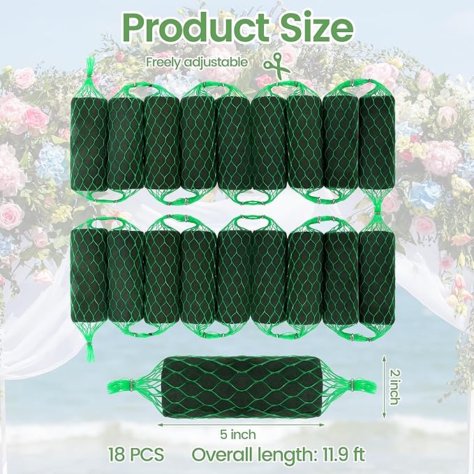 Elcoho 18 Pcs Floral Foam Garland, 11.9 ft Flower Sponge Blocks Kit, Absorbent Flower Holder for Fresh & Dried Flowers Arrangement Floral Foam Bricks for Wedding Garden Home Decor