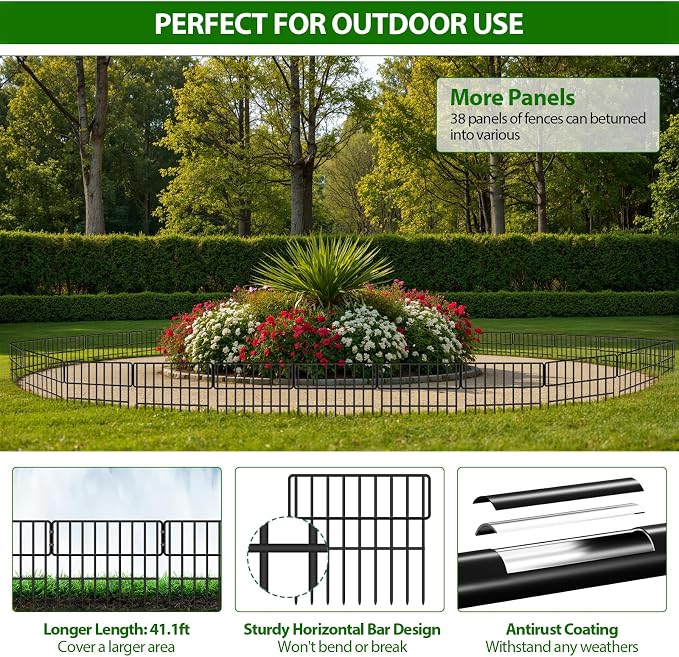 ULIOK 38 Panels Animal Barrier Fence, No Dig Fence 41.1ft(L) x12in(H), Garden Fences for Rabbits and Dog Ground Defense, Rustproof Metal Fences Border, Fenceing Bottom Blocker for Outdoor Yard Patio