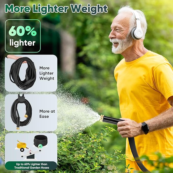 Garden Hose 50 ft, Non-Expanding Water Hose, Flexible Ultra-Light, Anti-Kink, Wear-Resistant, Portable, Easy Storage, Hose with 3/4 for Outdoor, Garden, Yard and Lawn