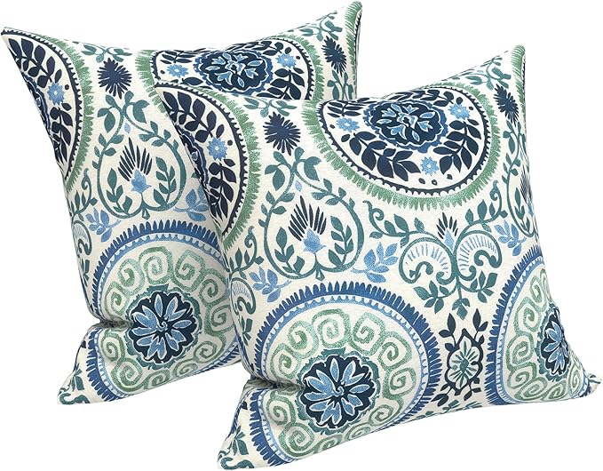 LVTXIII 2 Pack Outdoor Throw Pillow Covers for Patio Furniture, 16x16 Inch Square Pillow Case, Water-Repellent Cushion Covers for Garden, Porch, Sofa, Coastal Medallion