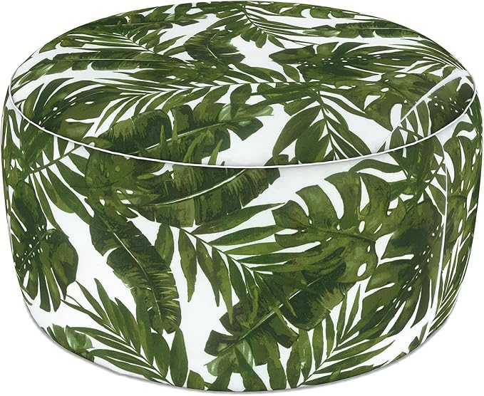 LVTXIII Indoor/Outdoor Large Inflatable Ottoman Pouf D31 x H14 Inch, Round Footstool with Handle, Weather-Resistant Portable Furniture for Patio, Camping, Beach, Palm Green