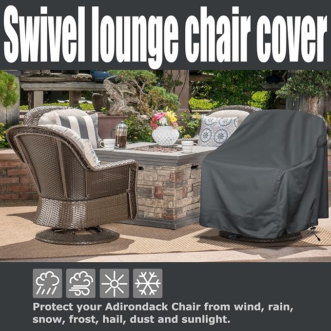 Outdoor Swivel Lounge Chair Cover 2 Pack, Fits to (39" W X 37" D X 38" H) Lawn Patio Chairs, 420D Tear-Resistant, UV Resistant, Waterproof for Furniture Covers, Gray