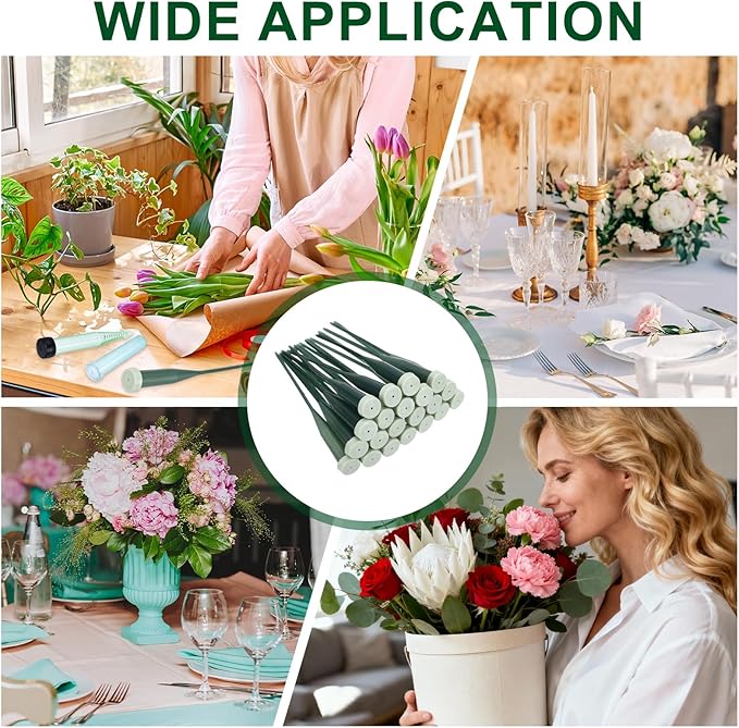 MECCANIXITY 90 Pcs Floral Water Tubes, 6 Inch Flower Water Tubes Floral Vials with Pick and Caps for Plants Stem Fresh Flowers Arrangement Decor Florist Supplies, Dark Green/Light Green Grey