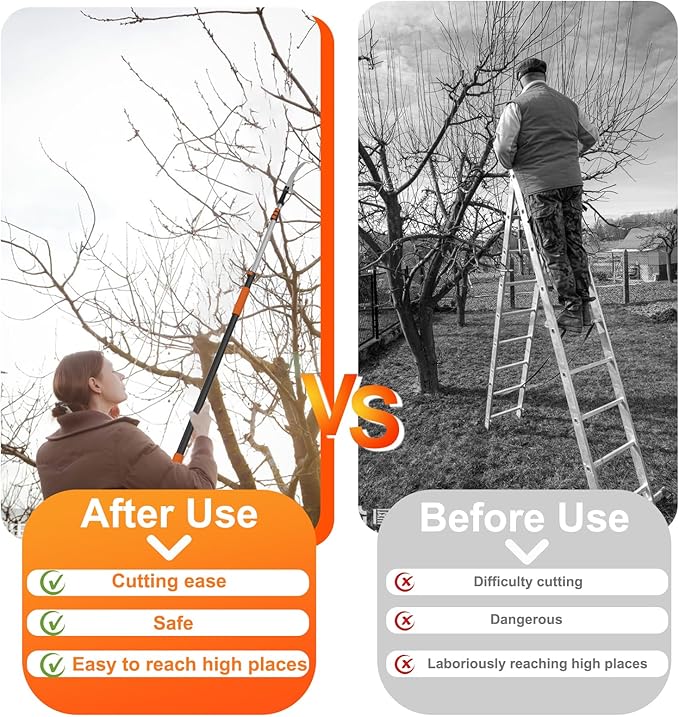 LAANPOLE 20FT Pole Saw, Telescoping Tree Trimmer with 3-12FT Extension Pole, Manual Branches Pruner for Backyard