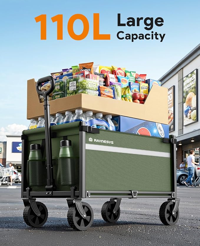 Wagons Carts Foldable, Collapsible Wagon Cart Foldable, 220LBS Heavy Duty Folding Wagon Carts with Wheels, Portable Utility Cart for Grocery Sports Garden Shopping Camping, Green