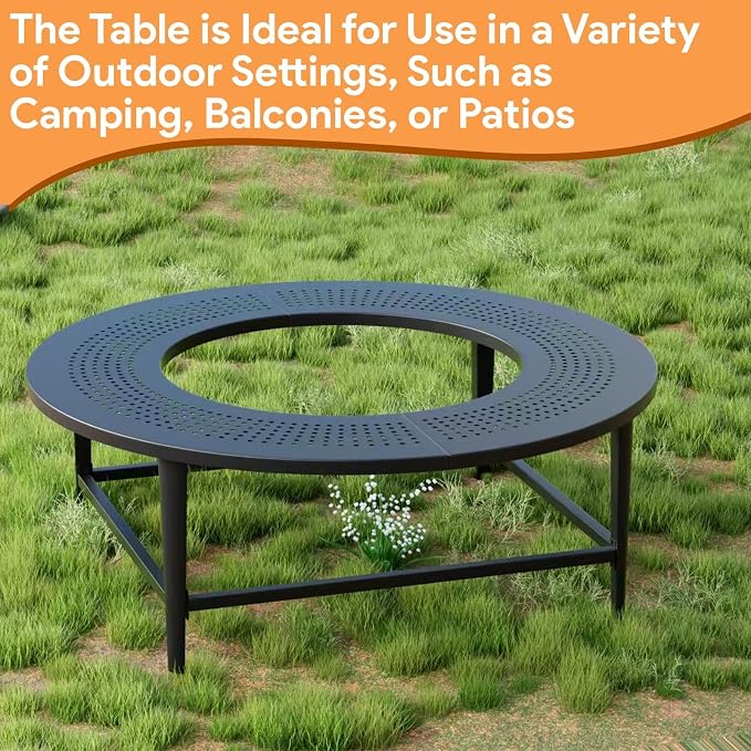 Fire Pit Surround Tabletop for Solo Stove Yukon & Bonfire, Outdoor Smokeless Fire Pit Table for Wood Burning Fire Pits, Powder-Coated Steel Stove Table Surround for Solo Stove