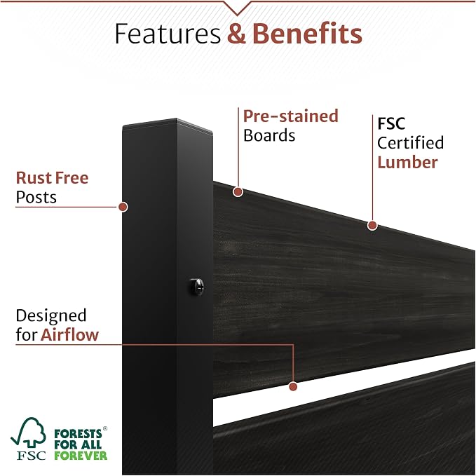 5ft H x 3.2ft W (1 Panel) No Dig Enclo Concord Charcoal Wood Privacy Screen, Great to Hide Trash Cans, Decorative Patio Screen, Outdoor Privacy Fence Panel, Air Conditioner Barrier, EC18049