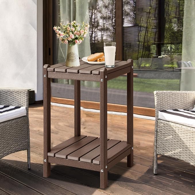 LZRS Adirondack Outdoor End Table, Pool Composite Patio Table,HDPE End Tables for Backyard,Pool, Indoor Companion, Easy Maintenance & Weather Resistant(Brown)