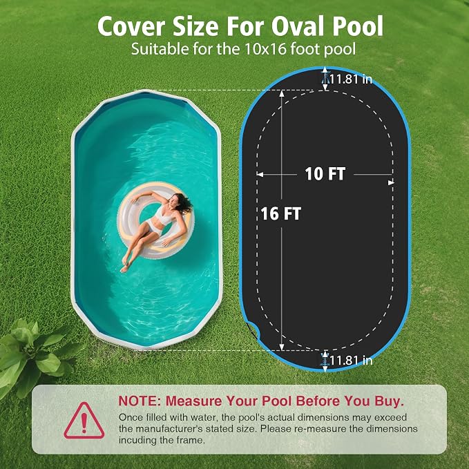 10x16 Ft Oval Pool Cover, Heavy Duty Pool Cover Protector with Ratchet Tie Downs, 420D Oxford Fabric for All Season Use - Tear Resistant, UV & Dust Proof