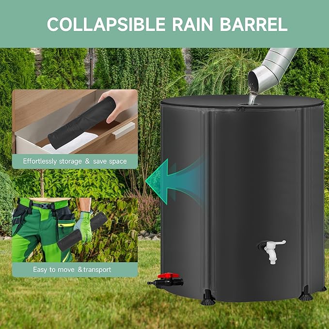 Collapsible Rain Barrel Water Storage Containers-105 Gallon Portable Rainwater Collect System Water Tank to Collect Rainwater from Gutter Downspout Water Catcher with Spigots,Filter＆Overflow Kits