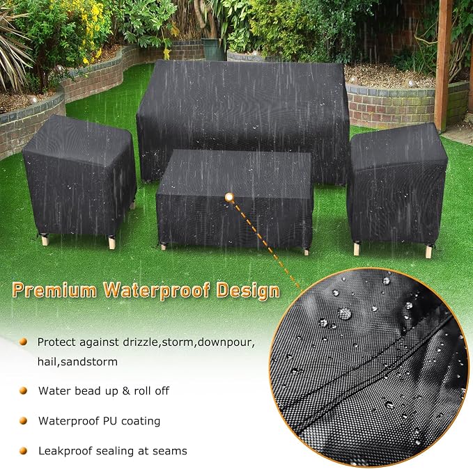 Outdoor Furniture Cover Waterproof, STARTWO Patio Furniture Covers 4 Piece Set for Chairs, Couch, Table Coffee, Black
