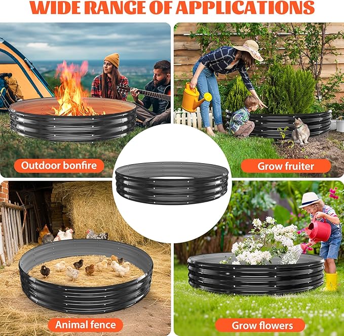 YSEJOMP 72 Inch Round Galvanized Fire Pit Ring/Fire Ring - Foldable and Perfect for Outdoor Gatherings and Campfires in The Yard/Garden/Park/Beach (Black+Gray, 6 FT Diameter+1 FT Tall)