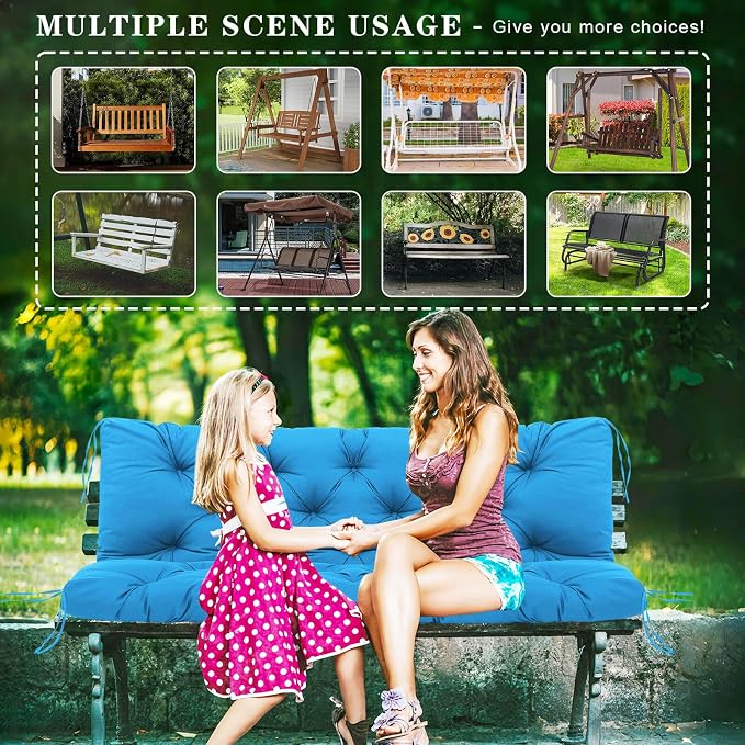 Porch Swing Cushions Outdoor, 5 Inch Thick Waterproof 2-3 Seater Replacement Swing Cushion with Backrest and Anti-Slip Ties, Perfect for Porch, Patio, Garden, Outdoor Bench Furniture, 40×40×5 Inch