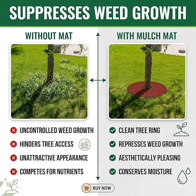 Peryiter 2 Pcs Double Side Rubber Mulch Tree Ring, Heavy Duty Rubber Mulch Mat, Tree Root Protector Mat Reversible Round Root Ring Weed Barrier for Prevent Animal Dig (Red)