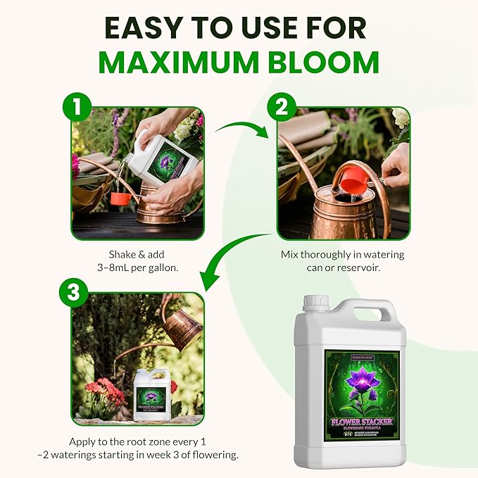 Humboldts Secret Flower Stacker | 0-7-5 Bloom Booster with Vitamin B1 | High Phosphorus Potassium Flowering Nutrients | Potting Soil Hydroponics Coco | Indoor & Outdoor Plants | 2.5 Gallon