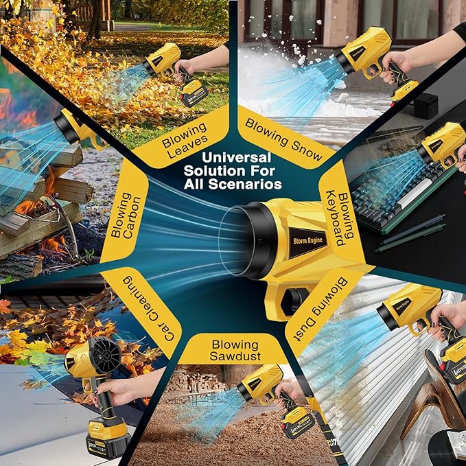 Leaf Blower Cordless with Battery and Charger 1000,000 RPM Handheld Lightweight Patio Cleaning Blower Set Extended Nozzle Design Blowing Leaves and Dust Car Dryer (Yellow)