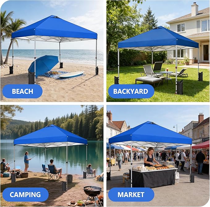 OLIXIS 10x10ft 1-Person Pop Up Canopy Tent, Heavy Duty One Push Setup Portable Outdoor Shelter for Beach Events Camping with Rolling Carry Bag, Navy Blue