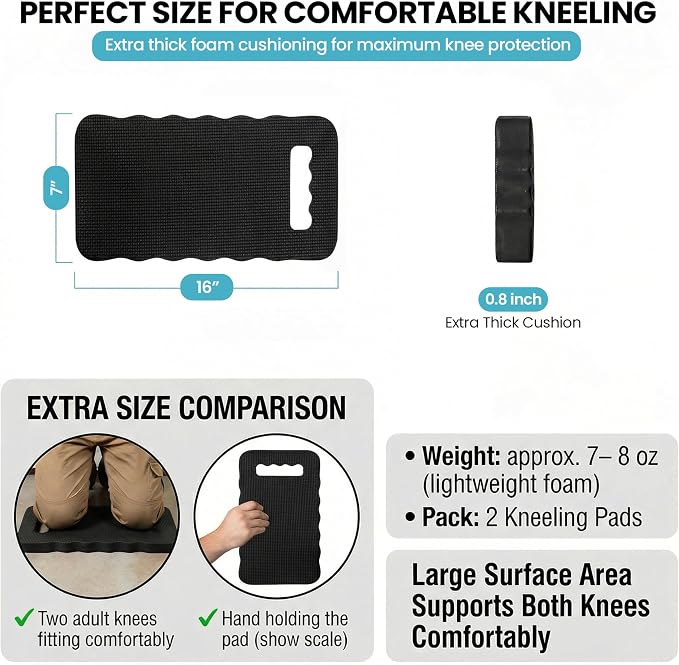 Gardenised Extra Thick Foam Kneeling Pad for Gardening and Exercise Soft Comfortable Knee Cushion Mat for Floor Work Yard Tasks and Home, Set of 2 Small Black