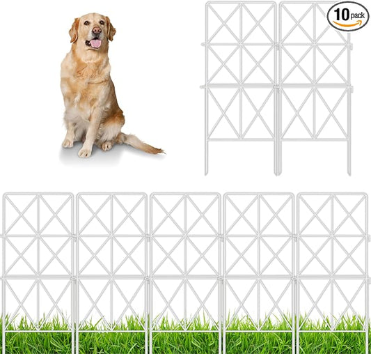 ShopLaLa Decorative Metal Garden Fence (10 Panels) 12.5in(L) x 31in(H) Animal Barrier Fencing for Dog, Rustproof White Wire Diamond Flower Bed Edging for Landscape, Lawn Yard Tall Panels Outdoor Decor