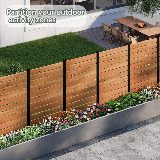Wooden Privacy Screen 38" W×61" H No Dig Patio Fence 1 Panel (Orange) | For Trash Can AC Units & Pool Equipment, Decorative Patio，Outdoor privacy screen with Metal Stakes