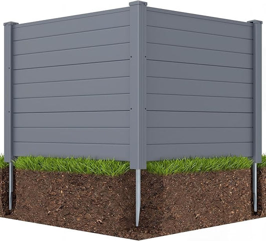 HAPPYGRILL Air Conditioner Fence, 2 Panels Outdoor Privacy Screens with Metal Stakes, No Dig Pool Equipment Enclosure, 48" x 38" Trash Can Screen Fence Kit for Outside Backyard, Gray