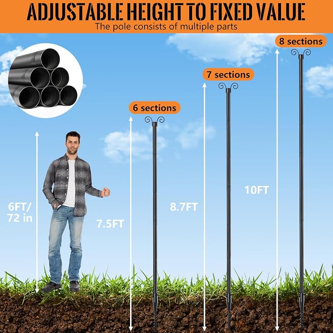 String Light Poles for Outside 9.3 FT - 2 Pack Outdoor Patio Decor Poles for String Lights Hanging, Heavy Duty Auger Ground Anchor, 1.5 inch Diameter Adjustable Metal Post