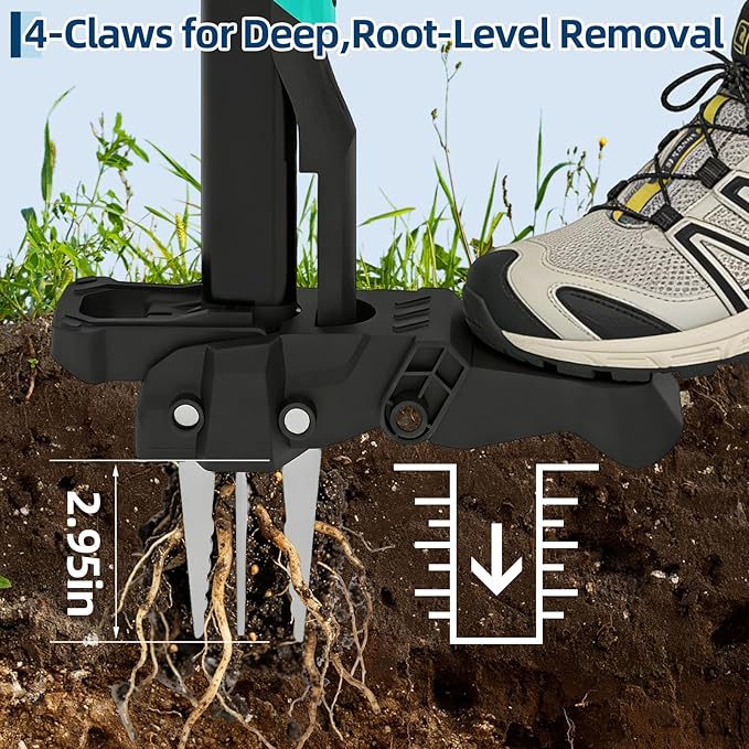 Garvee 40" Long Handle Stand Up Weed Puller - 4-Claw with Ejector Gardening Hand Weeding Tool Easy-Eject Easily Remove Weeds Without Bending, Pulling, or Kneeling.