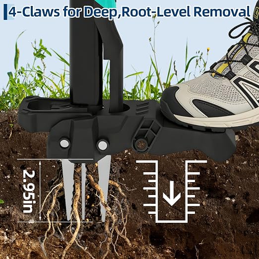 DEXSO Weed Puller Tool with Long Handle- 4-Claw Stand Up Remover 40" Easy-Eject Mechanism Manual Weeders Weeding Tools Gardening