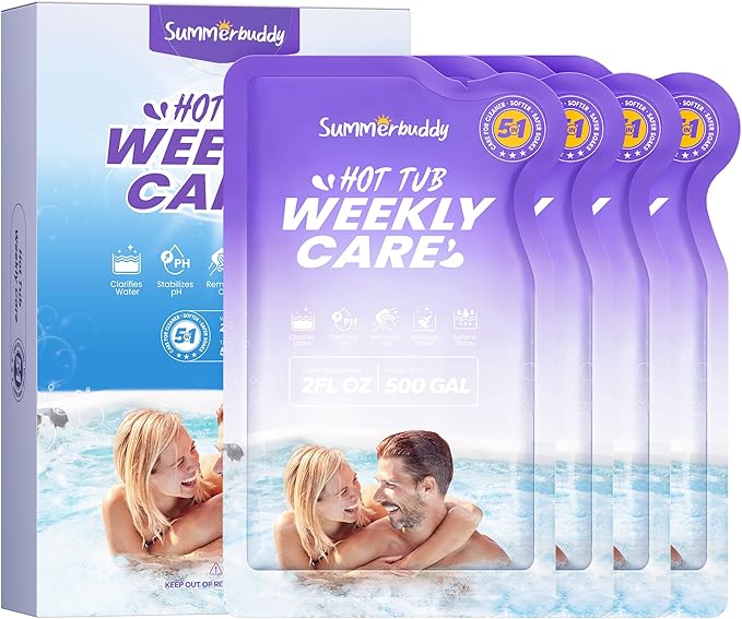 SummerBuddy 5-in-1 Weekly Hot Tub Cleaner, Clarifier, Conditioner – Spa Weekly Care Controls Oils & Residue, Helps Keep Water Balanced All Week – Ideal for All Spa Types (4-Week Kit)