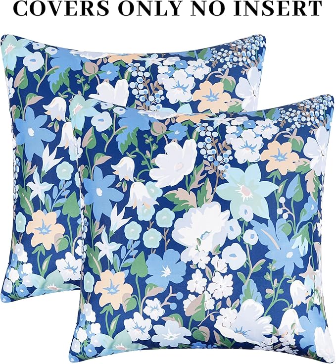 Adabana Spring Outdoor Waterproof Floral Pillow Covers Set of 2 Square Colorful Couch Cushion Cases 16x16 Inch Waterproof Decorative Pillows for Patio Garden Beach,Blue