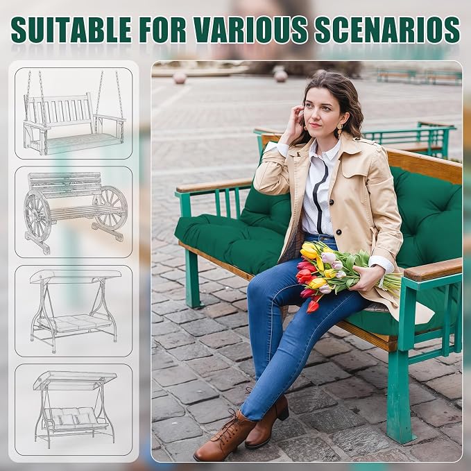 Outdoor Porch Swing Cushions 60x40 inch Waterproof Bench Cushion with Backrest Extra Thick 5" Replacement Cushions for Swing Outdoor Furniture Bench Patio Garden Backyard (Dark Green 60x40x5inch)