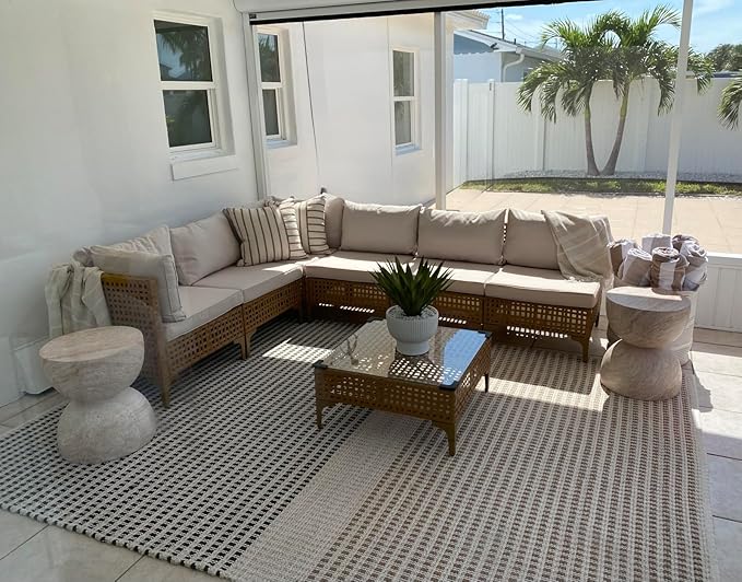 Outdoor Cushion Covers Replacement 14 Pcs Patio Cushion Covers fit for 7Pieces 6-Seater Wicker Rattan Sectional Couch Sofa Outdoor Cushion Slipcovers Set Seat and Back Cover Only, Tan