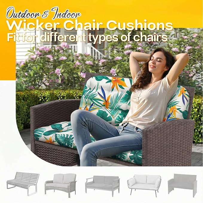 MAGIC ELEPHANT Outdoor Bench Cushion, Memory Foam Loveseat Cushion for Patio Furniture Wicker Chair, Settee Porch Swing Seat Cushion, 44 x 19 Inches (Tropical Monstera)