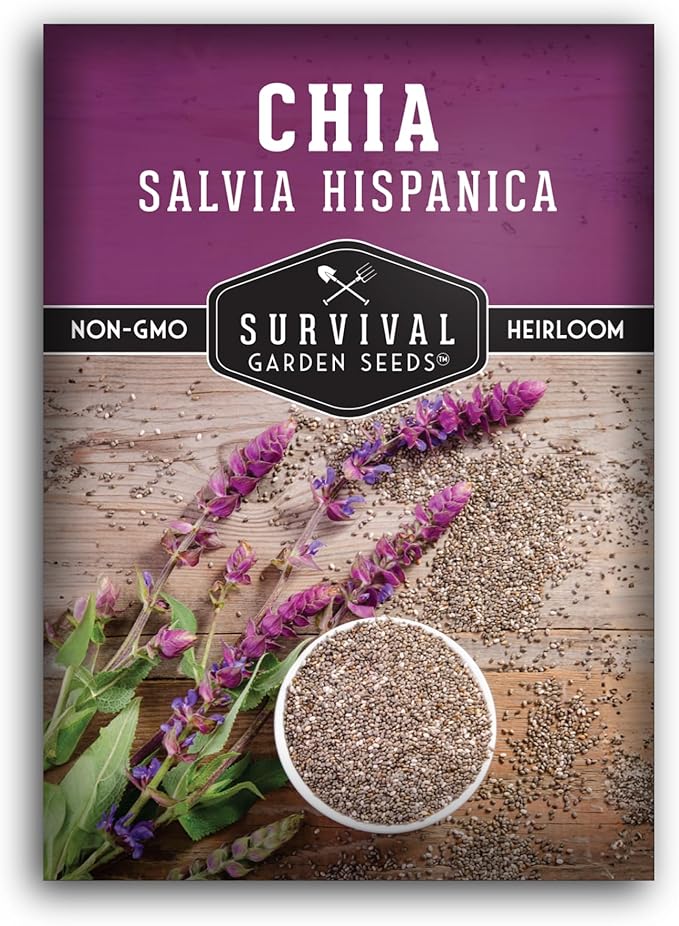 Chia Seeds for Planting – Mexican Salvia Hispanica Herb for Edible Seed Harvest and Ornamental Garden Flowers – Heirloom, Non GMO Variety –Survival Garden Seeds (1 Pack)