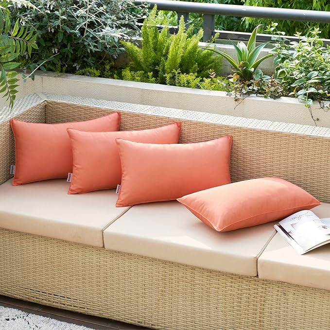 MIULEE Pack of 2 Decorative Outdoor Waterproof Pillow Covers Rectangular Garden Cushion Sham Throw Pillowcase Summer Shell for Patio Tent Couch 12x20 Inch Coral Red