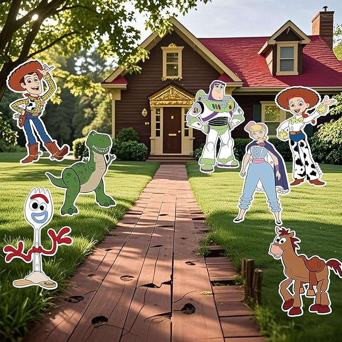 Toy Inspired Story Themed Happy Birthday Yard Signs, 7PCS Birthday Party Supplies Set with Stakes, Outdoor Lawn Party Decor for Unforgettable Celebrations Outdoor Yard Decorations Garden Party