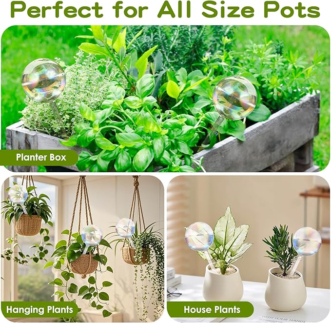 VZZNN 8 Pack Rainbow Glass Plant Watering Globes - Self Watering Planter Insert, Plant Watering Devices for Water Plants While Away, Indoor Outdoor Automatic Slow-Release Watering Bulbs