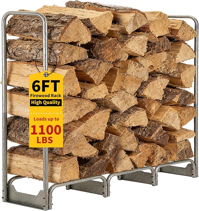 PeakPursuit 6FT Firewood Rack with 600d Oxford Waterproof Cover, Heavy Duty Indoor/Outdoor Steel Log Storage Rack - Wood Pile Holder Stacker Organizer for Fireplace, Patio, Fire Pit, Backyard