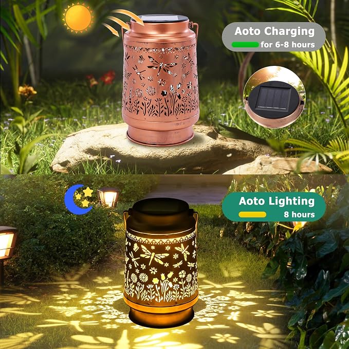 Dragonfly Birthday Gifts for Women Mom Grandma, Solar Lanterns Outdoor Waterproof Garden Decor Hanging Lantern Lights, Metal LED Decorative Gardening Light for Patio Yard Porch