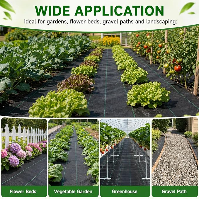 4 FTX100 FT Weed Barrier Fabric Heavy Duty, 4.23oz Landscape Fabric, with 60pcs U-Shaped Landscape Fabric Staples and 60pcsGarden Stakes Gaskets, 1 Shears