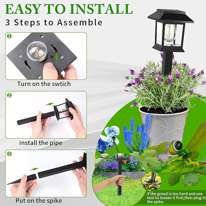 Greluna Solar Lights Outdoor, 6 Pack 6000K Waterproof Auto On/Off Solar Pathway Lights for Garden, Landscape, Path, Yard, Patio, Driveway, Walkway Decor