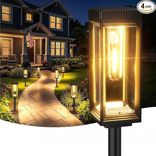4 Pack Tall Solar Pathway Lights Outdoor, Bright Solar Powered Garden Lights Waterproof, Auto On/Off, Up to 15Hrs Outdoor Light for Path Yard Walkway Driveway Patio Lawn Decor Landscape