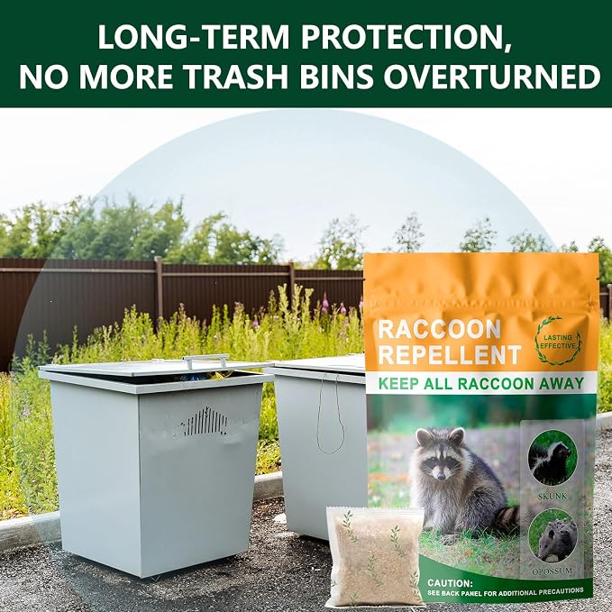 Natural Raccoon Repellent Granules – 8-Pack (25g per Bag) | Eco-Friendly, Non-Toxic & Long-Lasting Protection with Garlic, Peppermint & Wintergreen Oils | Family and Pets Safe