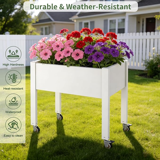 Miory Raised Garden Bed with Wheels, Mobile Raised Planter, Elevated Garden Bed with Water Level Monitor and Drainage System, Planter Box for Garden Outdoor Patio Balcony