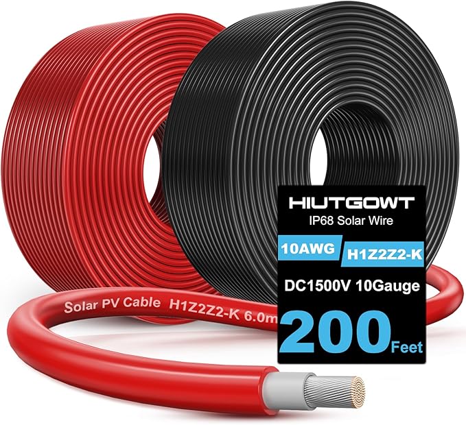 2x200Ft Solar Wire 10AWG, Solar Cables, Solar Extension Cable, 10 Gauge Tinned Copper PV Wire for Roofs RV Boat Automotive Camping Solar Panels Solar Chargers